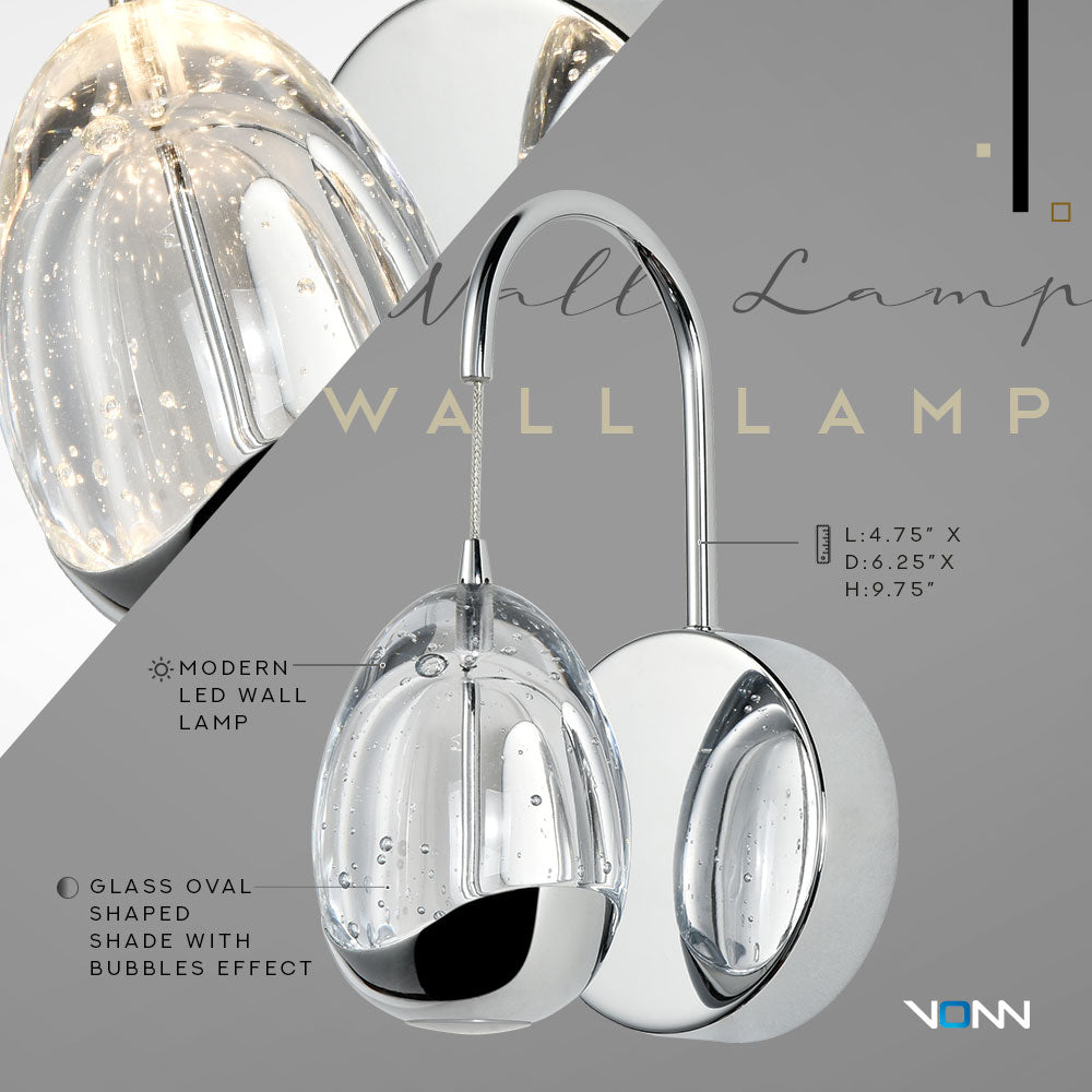 VONN Artisan Venezia VAW1201CH 5" Integrated LED ETL Certified Wall Sconce Light with Clear Glass Shade, Chrome