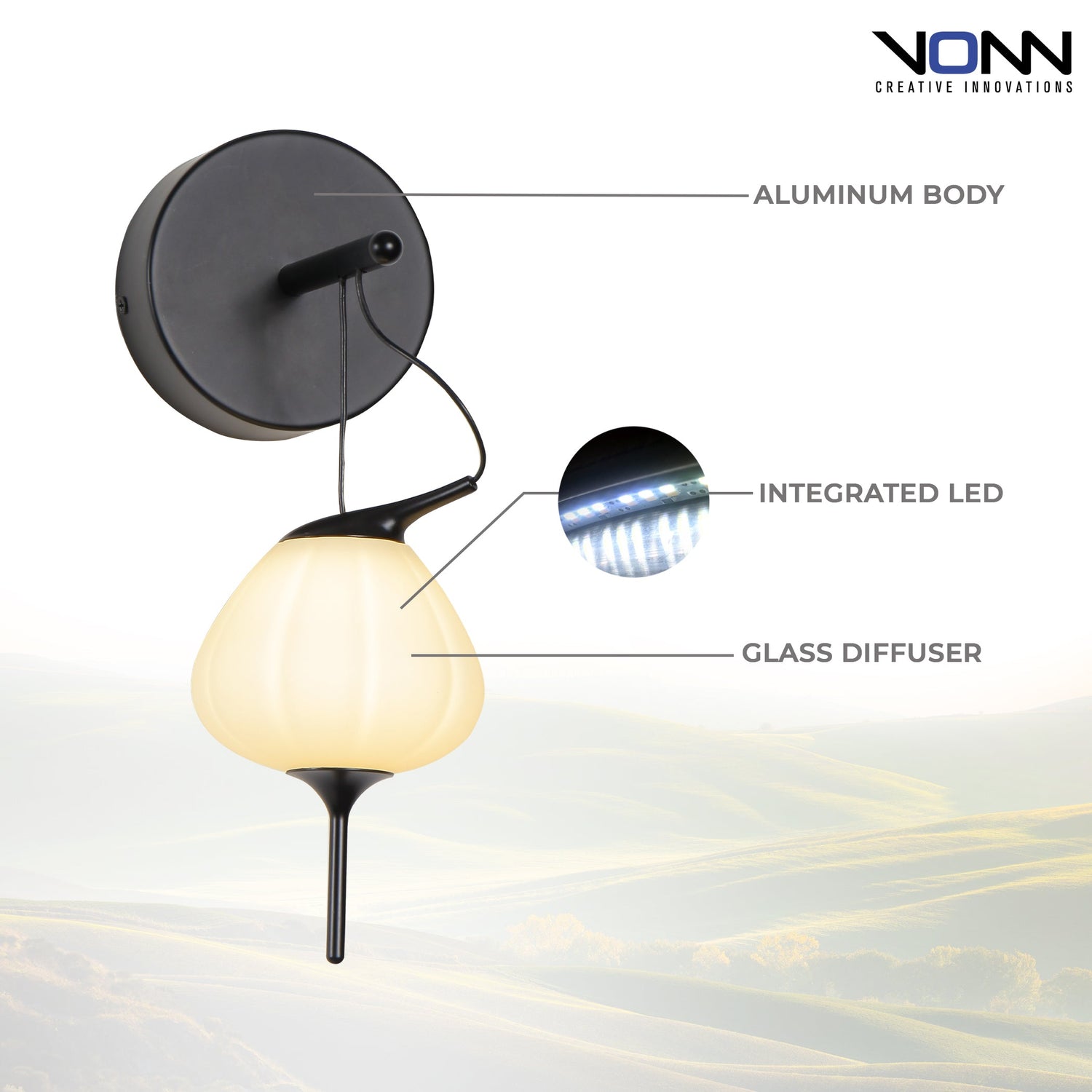 VONN Artisan Lecce VAW1221BL 5" Integrated LED ETL Certified Wall Sconce Light with Glass Shade in Black