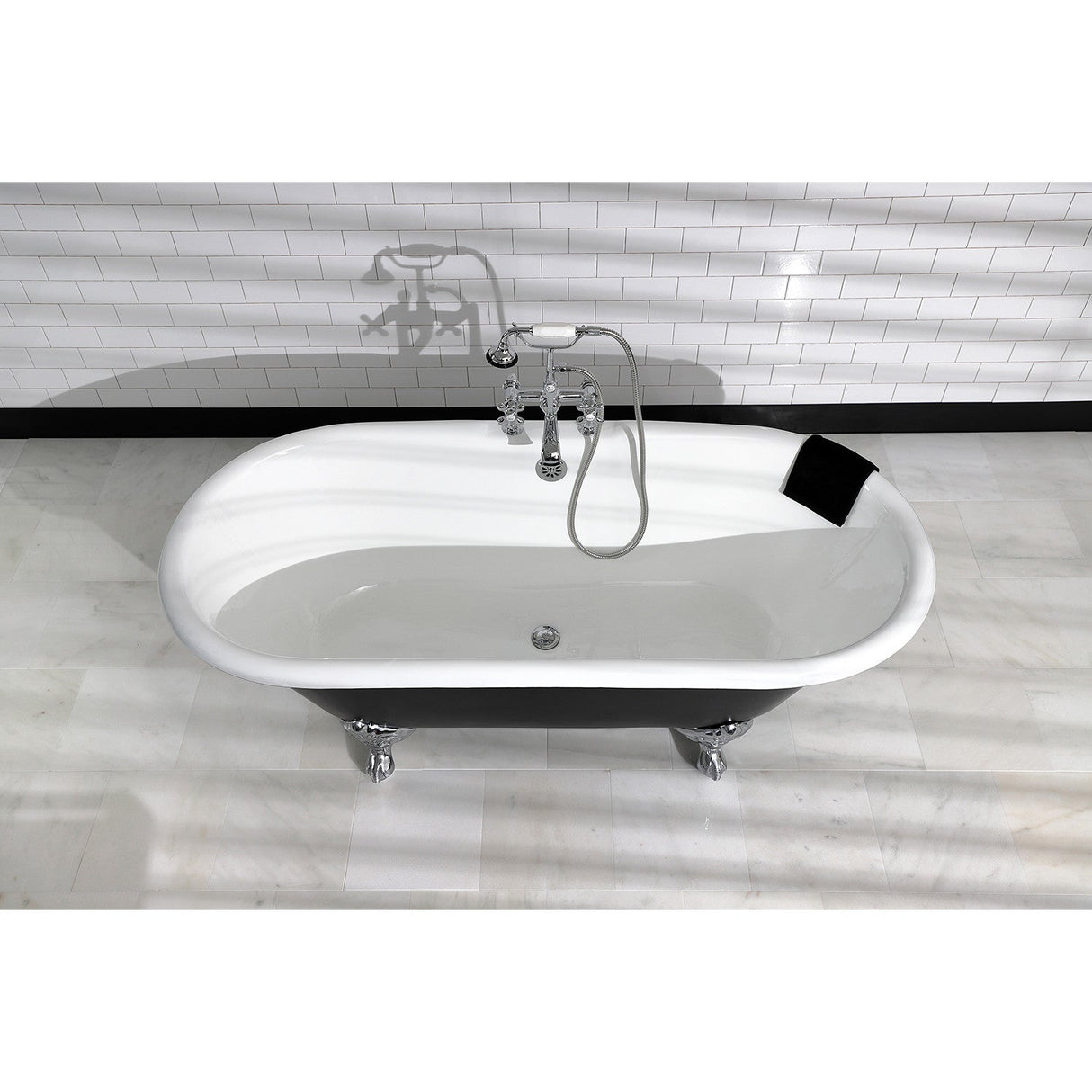 Aqua Eden VBT7D663013NB1 66-Inch Cast Iron Double Ended Clawfoot Tub with 7-Inch Faucet Drillings, Black/White/Polished Chrome