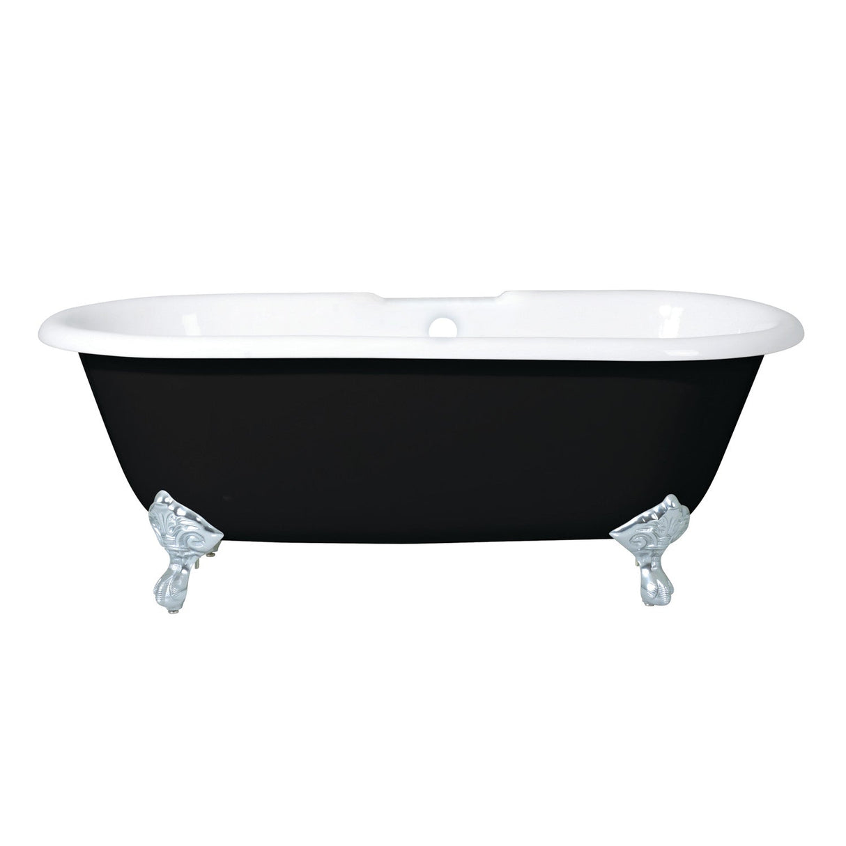 Aqua Eden VBT7D663013NB1 66-Inch Cast Iron Double Ended Clawfoot Tub with 7-Inch Faucet Drillings, Black/White/Polished Chrome