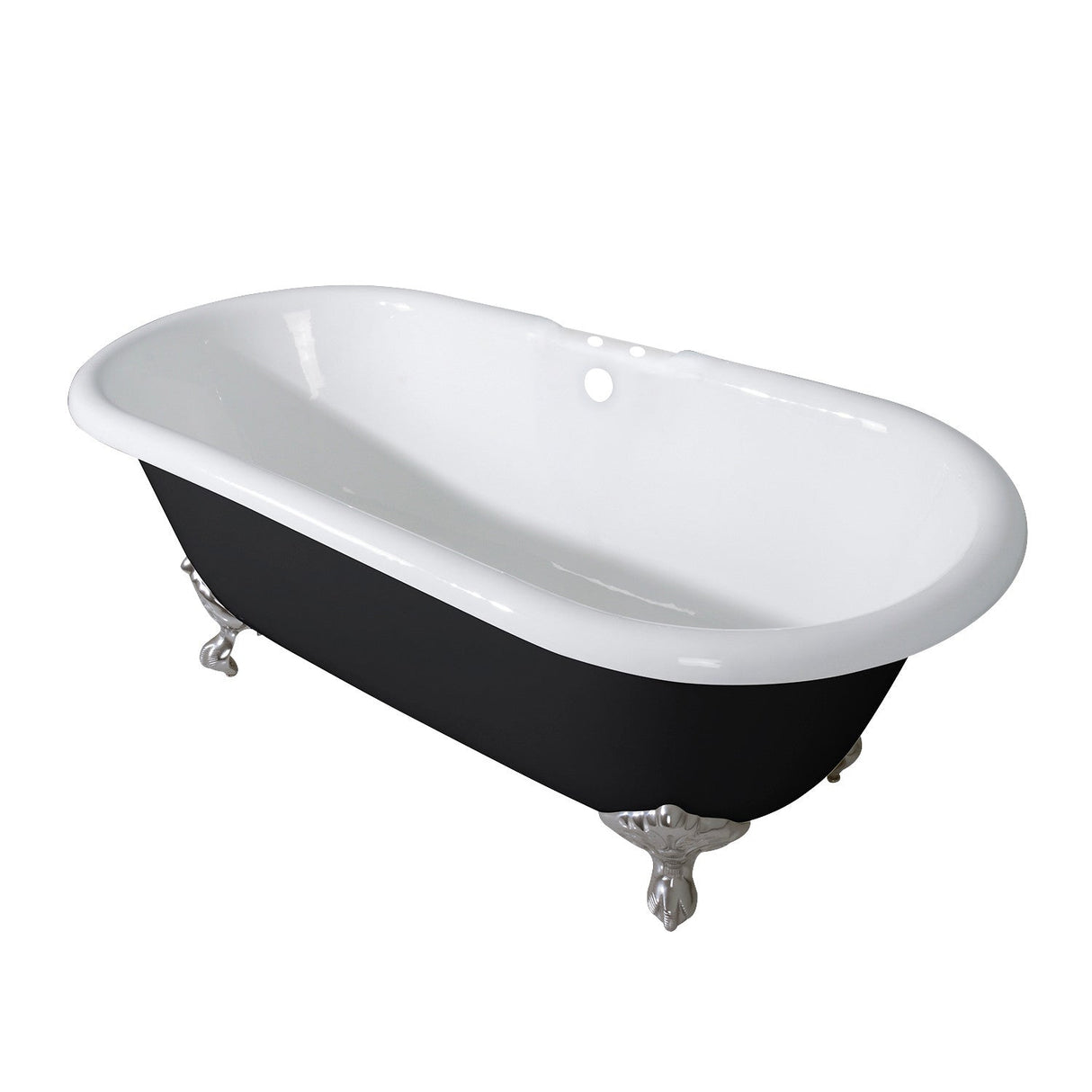 Aqua Eden VBT7D663013NB8 66-Inch Cast Iron Double Ended Clawfoot Tub with 7-Inch Faucet Drillings, Black/White/Brushed Nickel