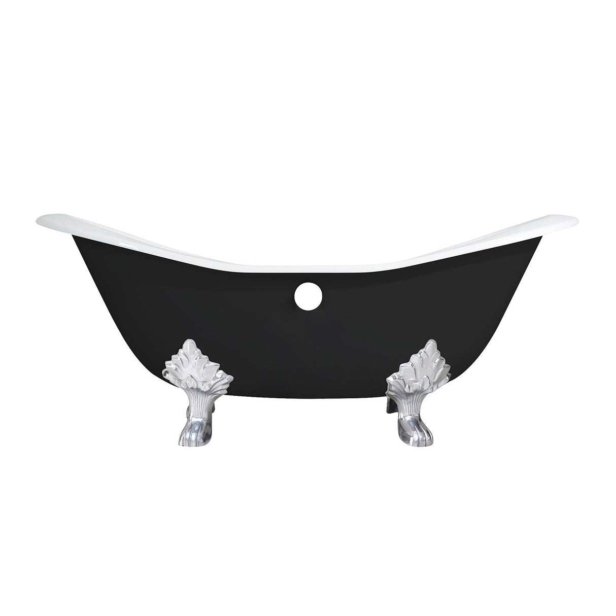 Aqua Eden VBT7D7231NC1 72-Inch Cast Iron Double Slipper Clawfoot Tub with 7-Inch Faucet Drillings, Black/White/Polished Chrome