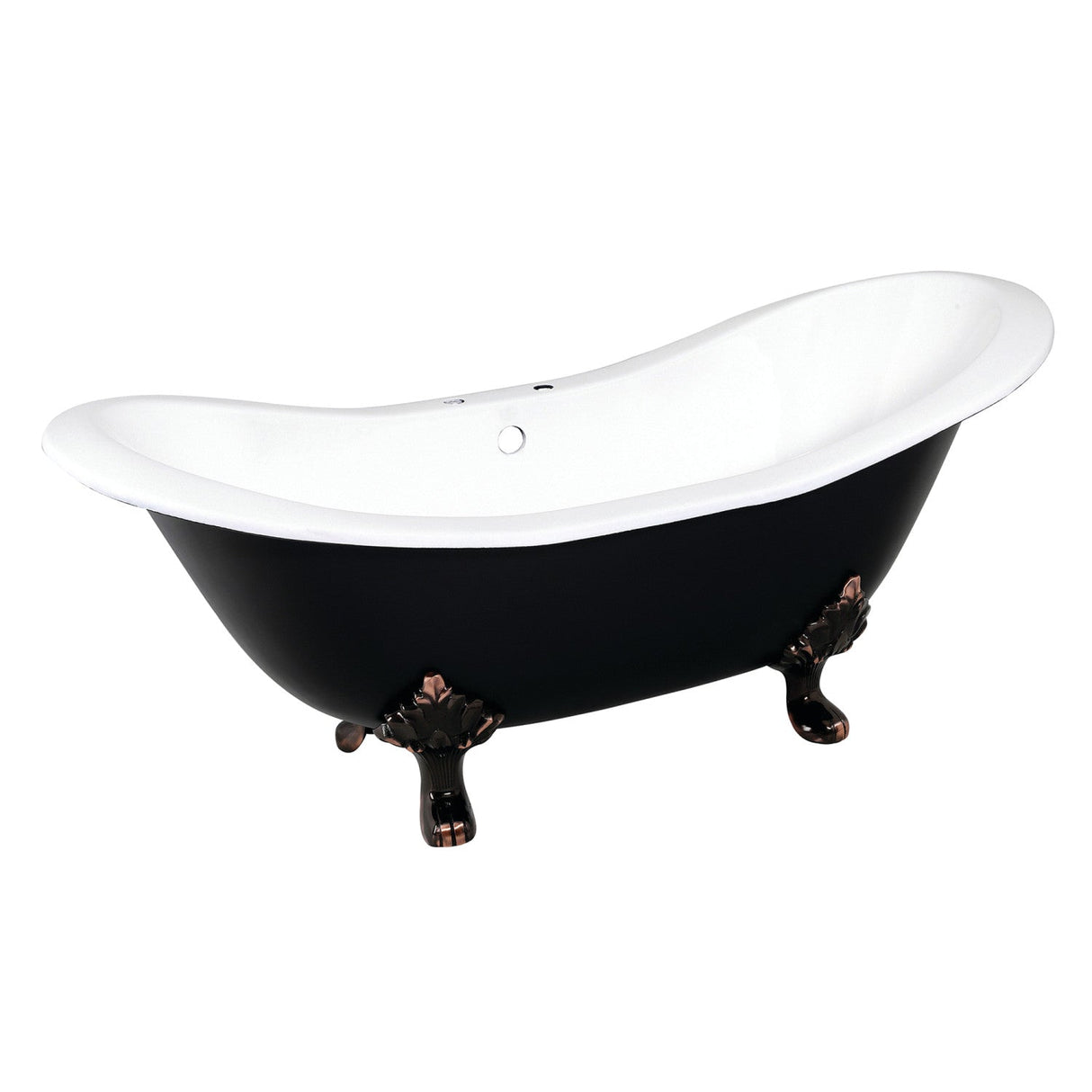 Aqua Eden VBT7D7231NC5 72-Inch Cast Iron Double Slipper Clawfoot Tub with 7-Inch Faucet Drillings, Black/White/Oil Rubbed Bronze