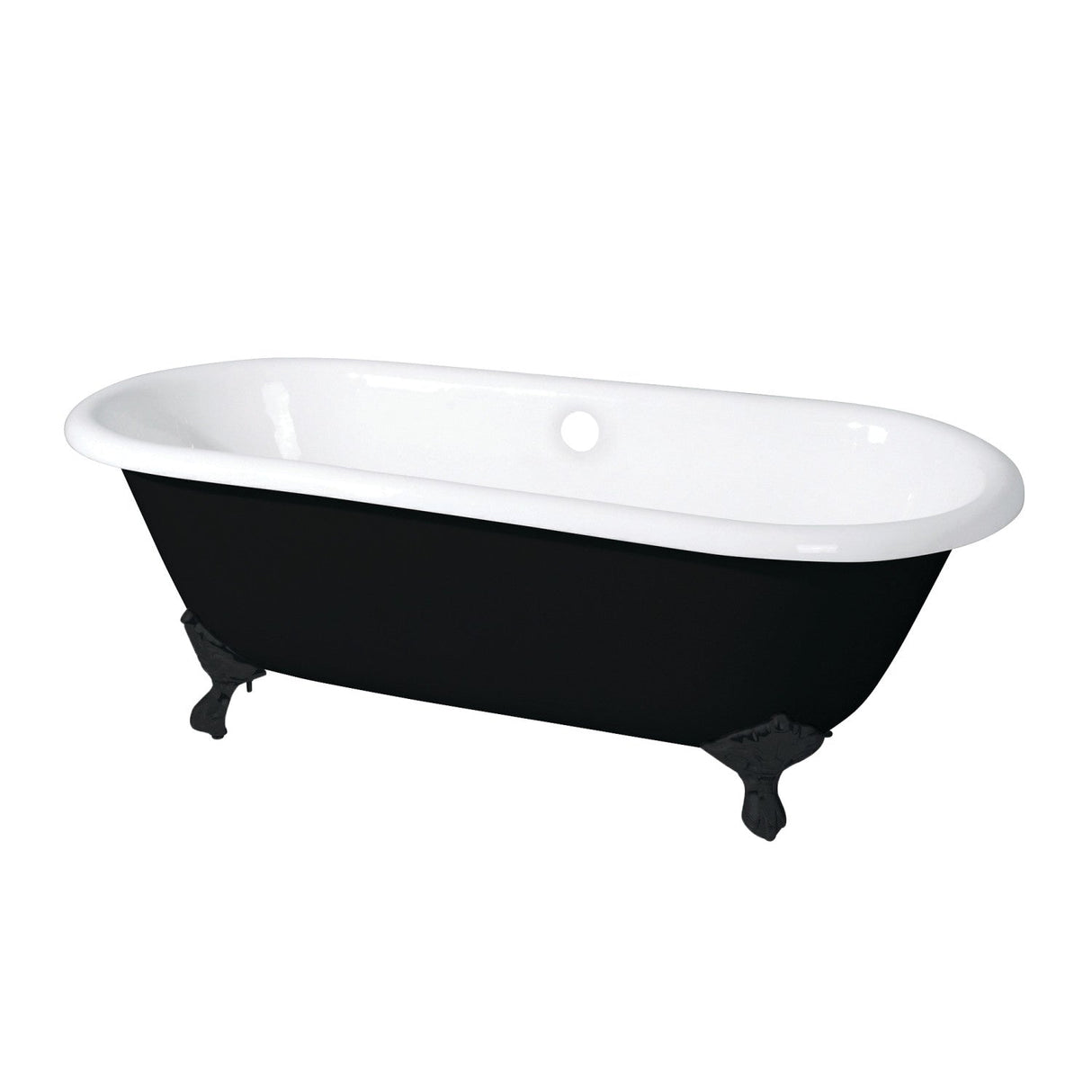 Aqua Eden VBTND663013NB0 66-Inch Cast Iron Double Ended Clawfoot Tub (No Faucet Drillings), White/Matte Black