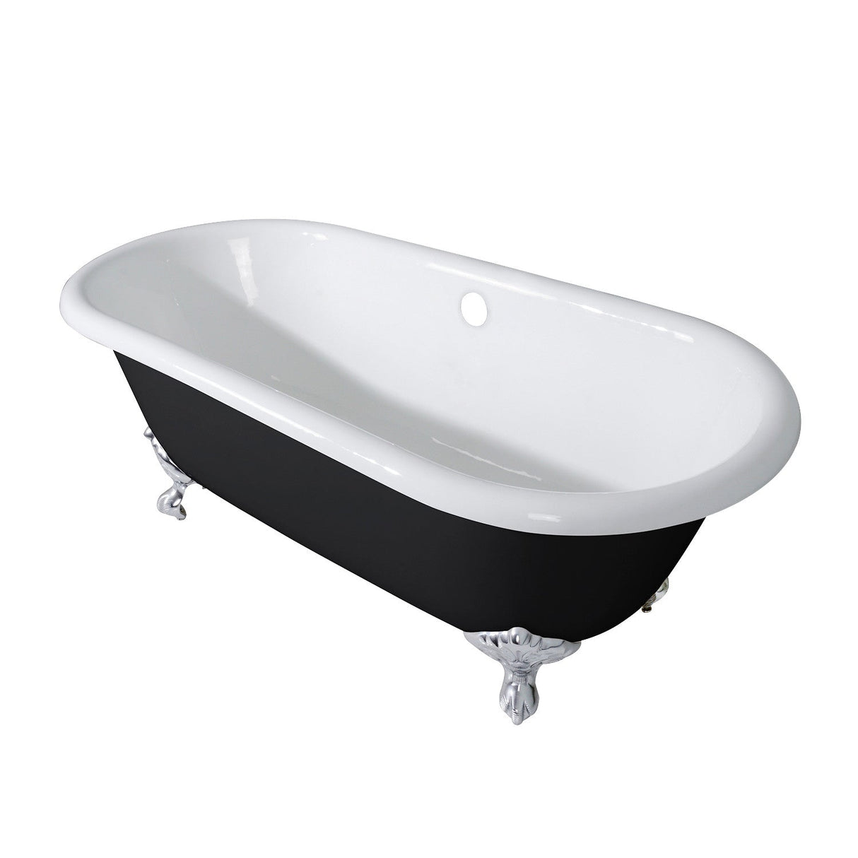 Aqua Eden VBTND663013NB1 66-Inch Cast Iron Double Ended Clawfoot Tub (No Faucet Drillings), Black/White/Polished Chrome