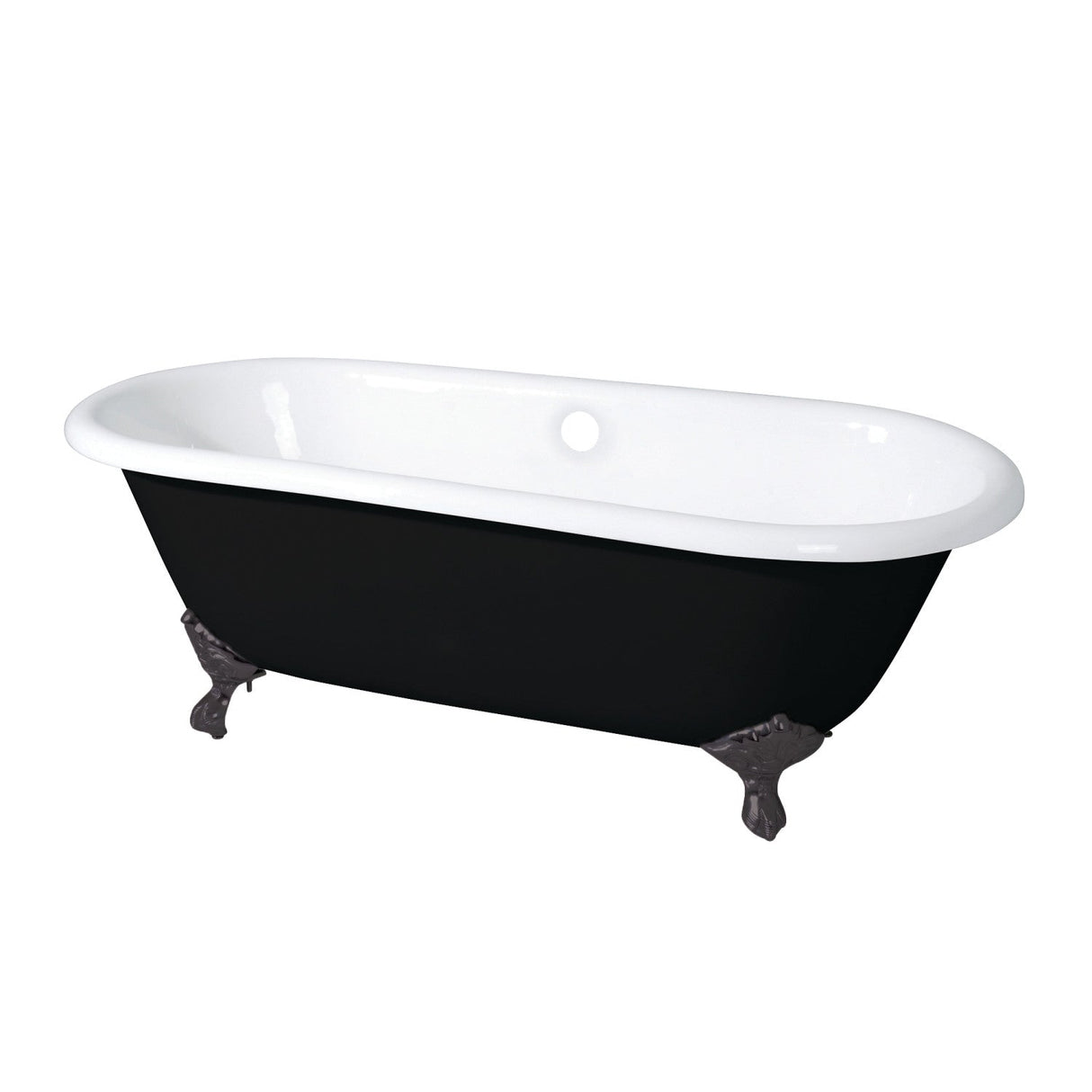 Aqua Eden VBTND663013NB5 66-Inch Cast Iron Double Ended Clawfoot Tub (No Faucet Drillings), Black/White/Oil Rubbed Bronze