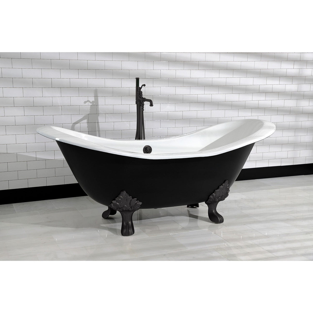 Aqua Eden VBTND7231NC0 72-Inch Cast Iron Double Slipper Clawfoot Tub (No Faucet Drillings), White/Matte Black