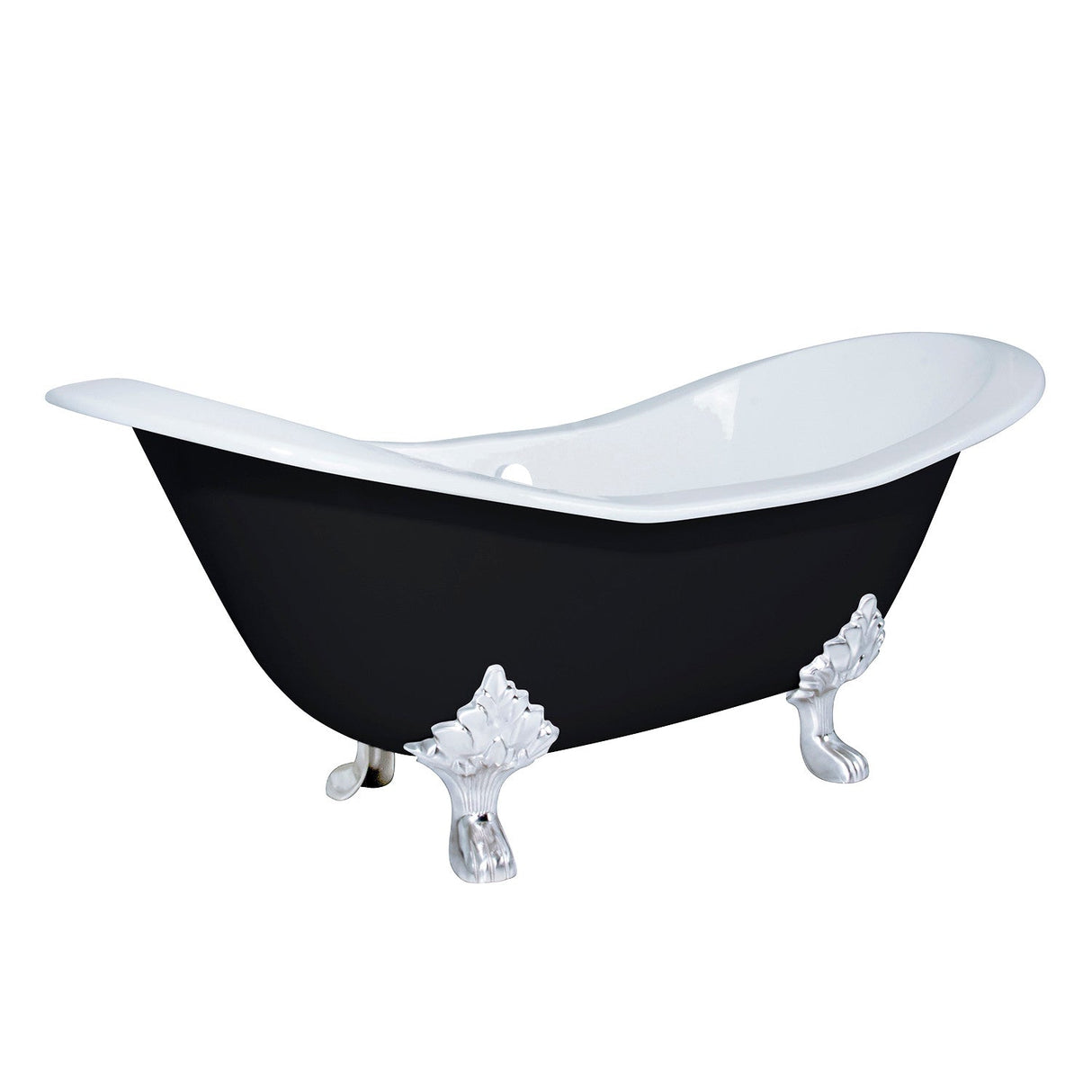 Aqua Eden VBTND7231NC1 72-Inch Cast Iron Double Slipper Clawfoot Tub (No Faucet Drillings), Black/White/Polished Chrome