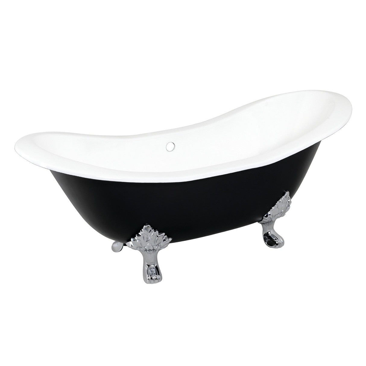 Aqua Eden VBTND7231NC1 72-Inch Cast Iron Double Slipper Clawfoot Tub (No Faucet Drillings), Black/White/Polished Chrome
