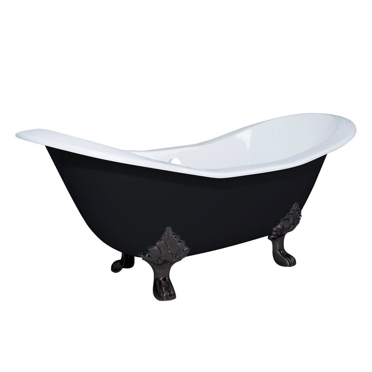Aqua Eden VBTND7231NC5 72-Inch Cast Iron Double Slipper Clawfoot Tub (No Faucet Drillings), Black/White/Oil Rubbed Bronze