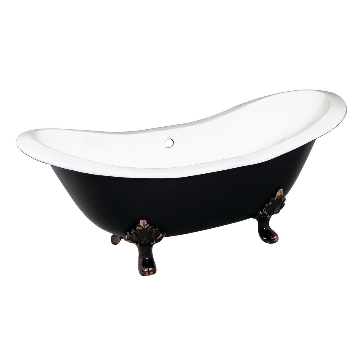 Aqua Eden VBTND7231NC5 72-Inch Cast Iron Double Slipper Clawfoot Tub (No Faucet Drillings), Black/White/Oil Rubbed Bronze