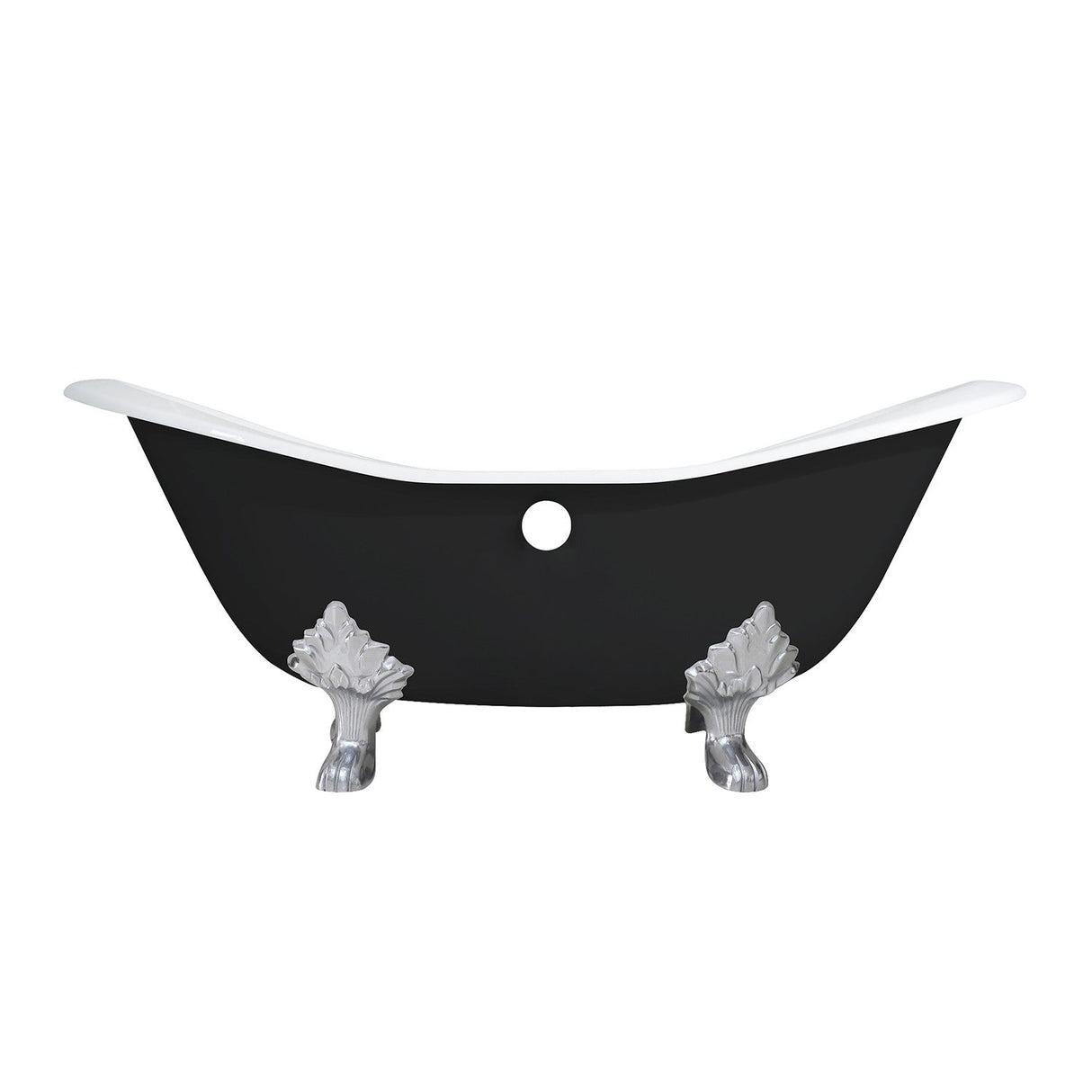 Aqua Eden VBTND7231NC8 72-Inch Cast Iron Double Slipper Clawfoot Tub (No Faucet Drillings), Black/White/Brushed Nickel