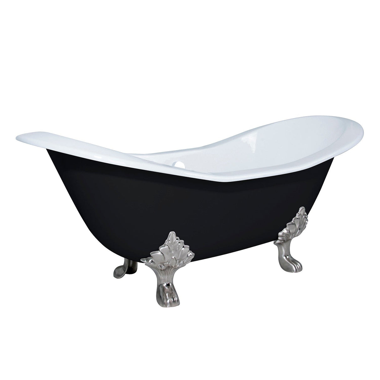 Aqua Eden VBTND7231NC8 72-Inch Cast Iron Double Slipper Clawfoot Tub (No Faucet Drillings), Black/White/Brushed Nickel