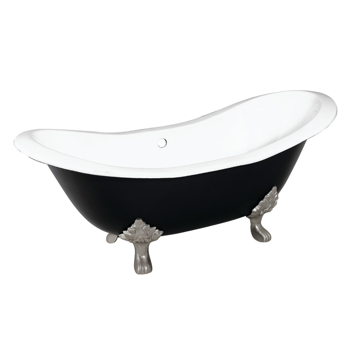 Aqua Eden VBTND7231NC8 72-Inch Cast Iron Double Slipper Clawfoot Tub (No Faucet Drillings), Black/White/Brushed Nickel