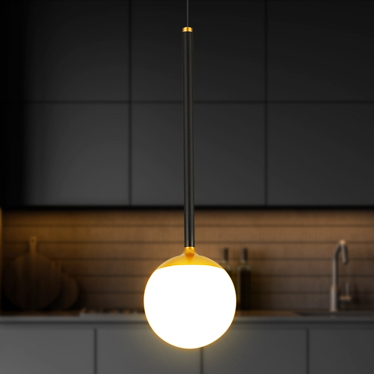 VONN Capri VCP2101BL 5" 1-Light Integrated LED ETL Certified Height Adjustable Pendant, with Glass Shade, Black