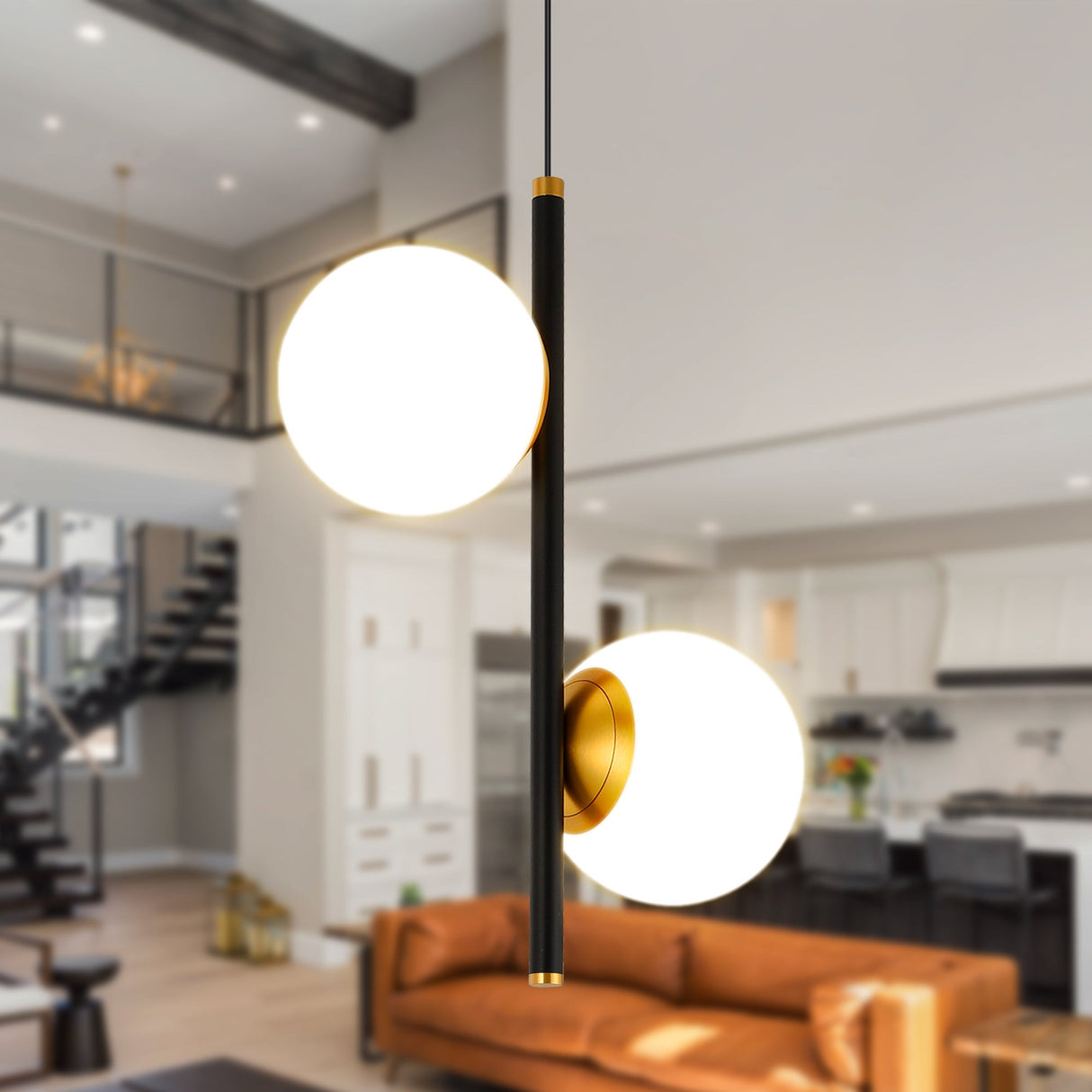 VONN Capri VCP2202BL 100-277V 11" 2-Light Integrated LED ETL Certified Height Adjustable Black Pendant, Black