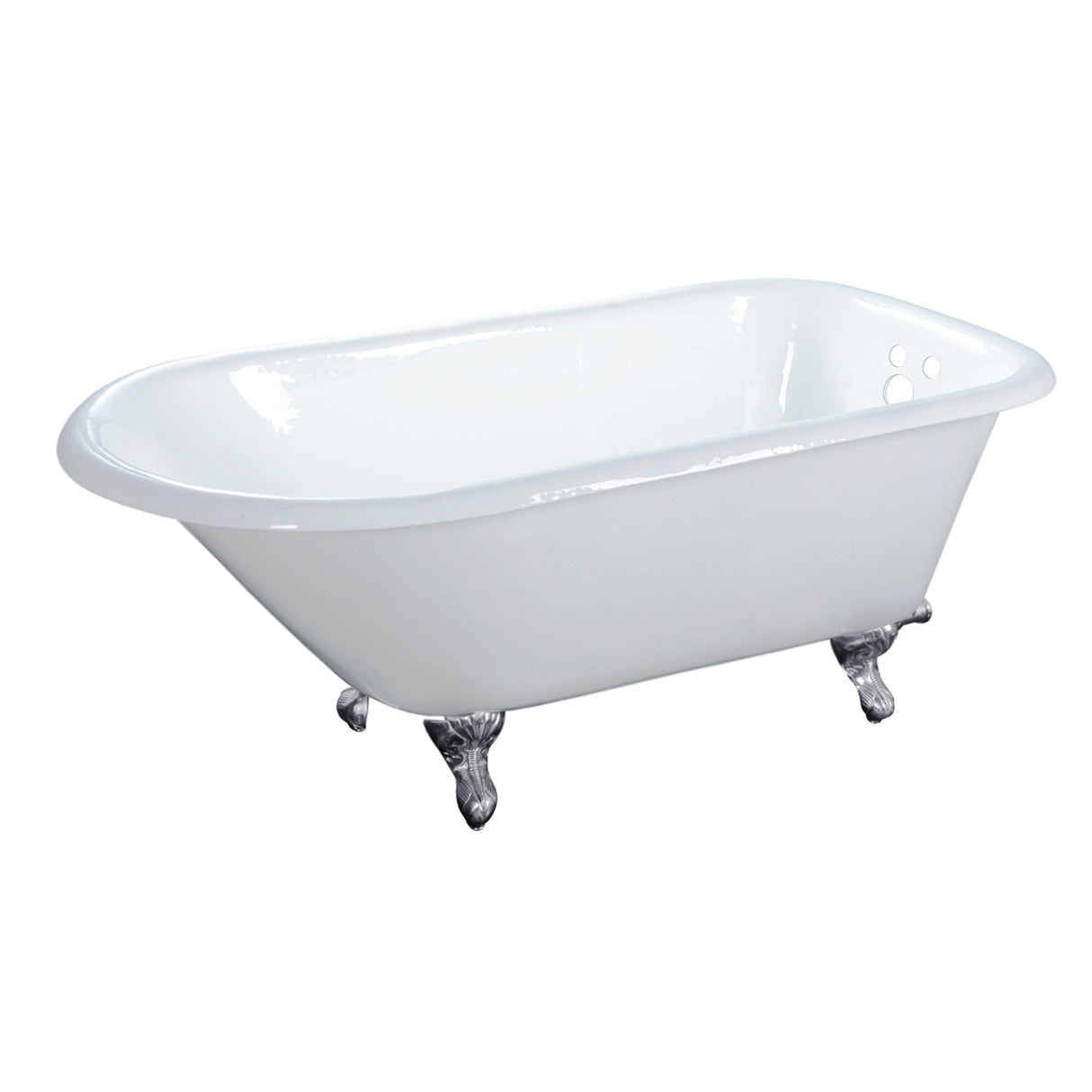 Aqua Eden VCT3D543019NT1 54-Inch Cast Iron Roll Top Clawfoot Tub with 3-3/8 Inch Wall Drillings, White/Polished Chrome
