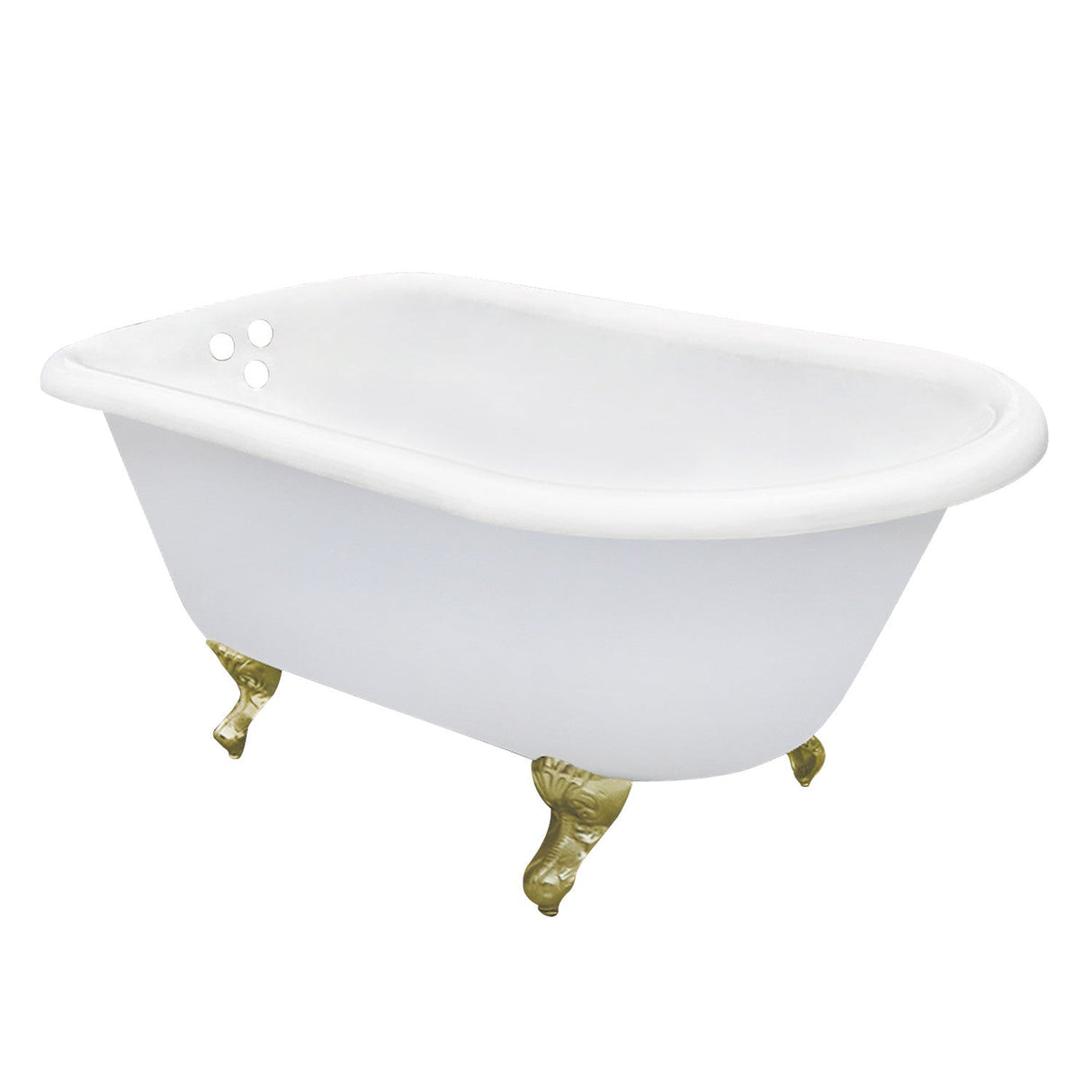 Aqua Eden VCT3D543019NT7 54-Inch Cast Iron Roll Top Clawfoot Tub with 3-3/8 Inch Wall Drillings, White/Brushed Brass