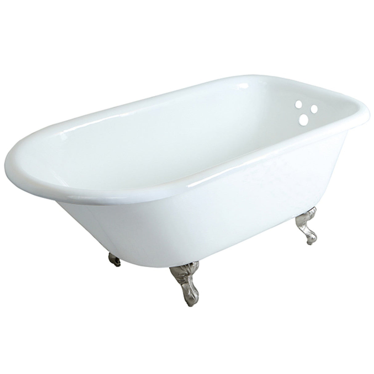 Aqua Eden VCT3D663019NT8 66-Inch Cast Iron Roll Top Clawfoot Tub with 3-3/8 Inch Wall Drillings, White/Brushed Nickel
