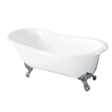 Tazatina VCT7D5431B1 54-Inch Cast Iron Single Slipper Clawfoot Tub with 7-Inch Faucet Drillings, White/Polished Chrome