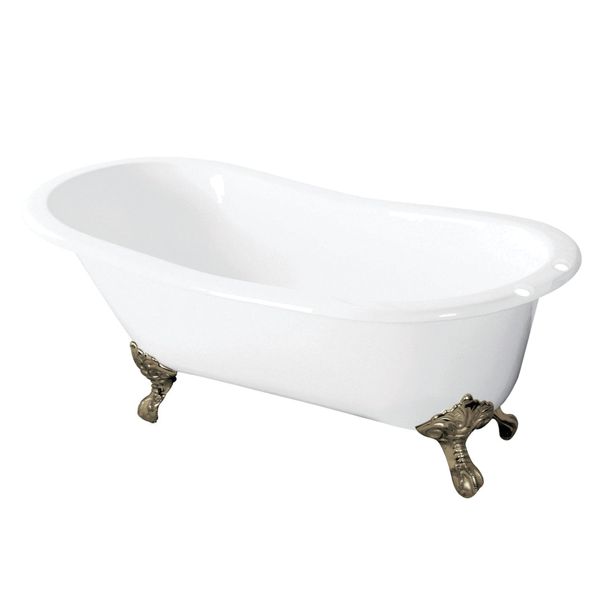 Tazatina VCT7D5431B8 54-Inch Cast Iron Single Slipper Clawfoot Tub with 7-Inch Faucet Drillings, White/Brushed Nickel