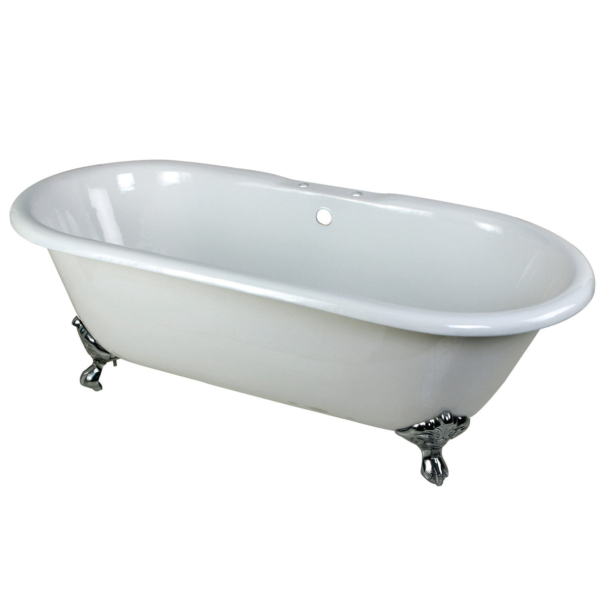 Aqua Eden VCT7D663013NB1 66-Inch Cast Iron Double Ended Clawfoot Tub with 7-Inch Faucet Drillings, White/Polished Chrome
