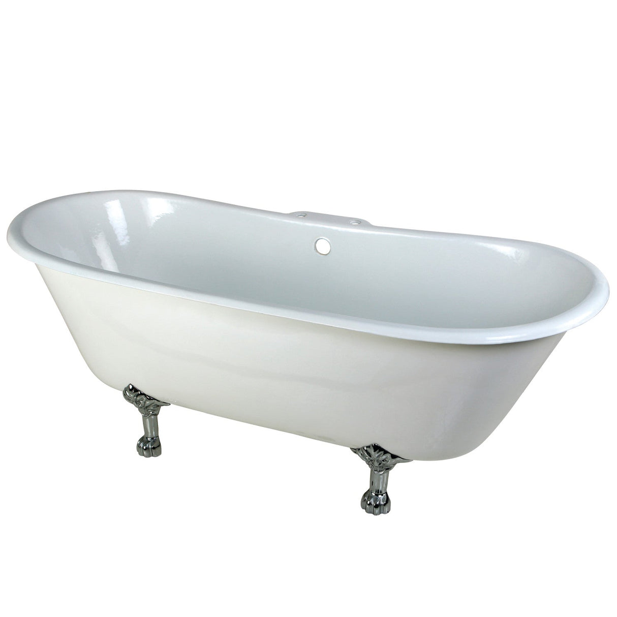 Aqua Eden VCT7D6728NH1 67-Inch Cast Iron Double Slipper Clawfoot Tub with 7-Inch Faucet Drillings, White/Polished Chrome