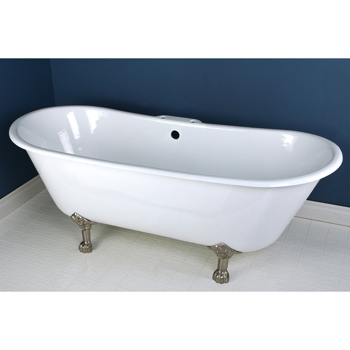 Aqua Eden VCT7D6728NH8 67-Inch Cast Iron Double Slipper Clawfoot Tub with 7-Inch Faucet Drillings, White/Brushed Nickel