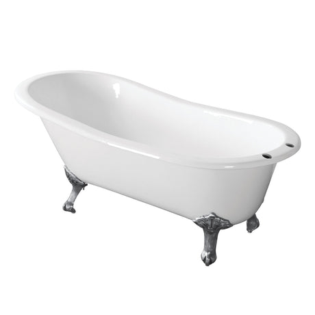 Aqua Eden VCT7D673122ZB1 67-Inch Cast Iron Single Slipper Clawfoot Tub with 7-Inch Faucet Drillings, White/Polished Chrome