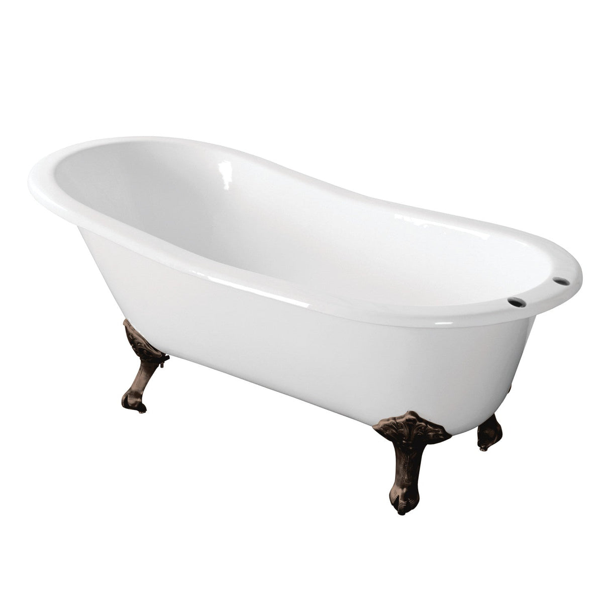 Aqua Eden VCT7D673122ZB5 67-Inch Cast Iron Single Slipper Clawfoot Tub with 7-Inch Faucet Drillings, White/Oil Rubbed Bronze