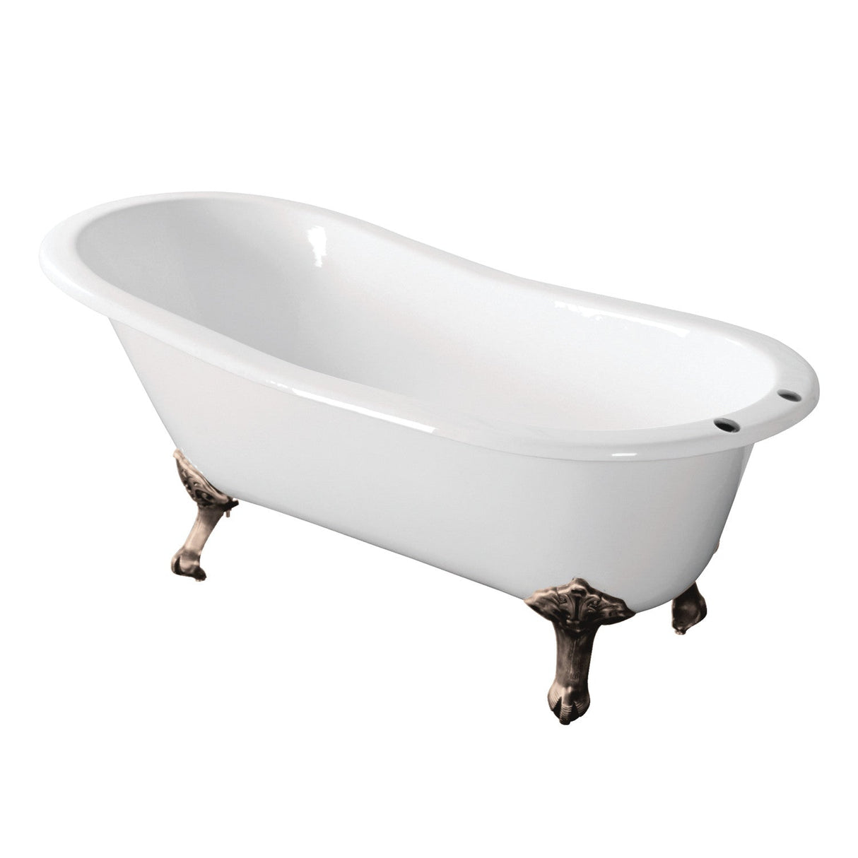 Aqua Eden VCT7D673122ZB8 67-Inch Cast Iron Single Slipper Clawfoot Tub with 7-Inch Faucet Drillings, White/Brushed Nickel