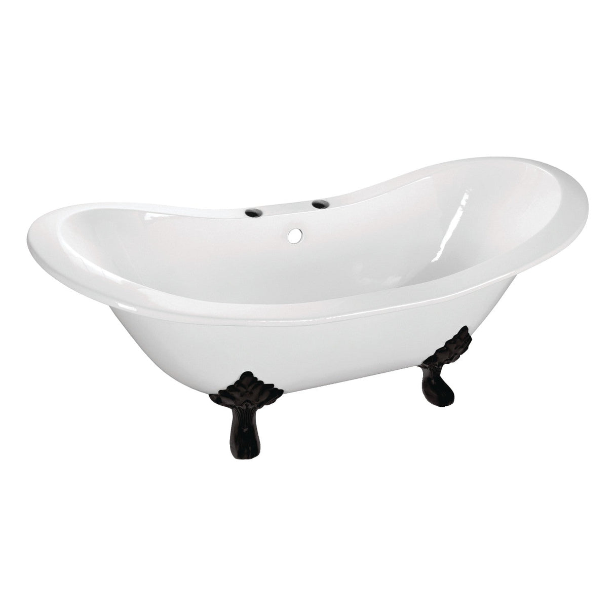 Aqua Eden VCT7D7231NC0 72-Inch Cast Iron Double Slipper Clawfoot Tub with 7-Inch Faucet Drillings, White/Matte Black