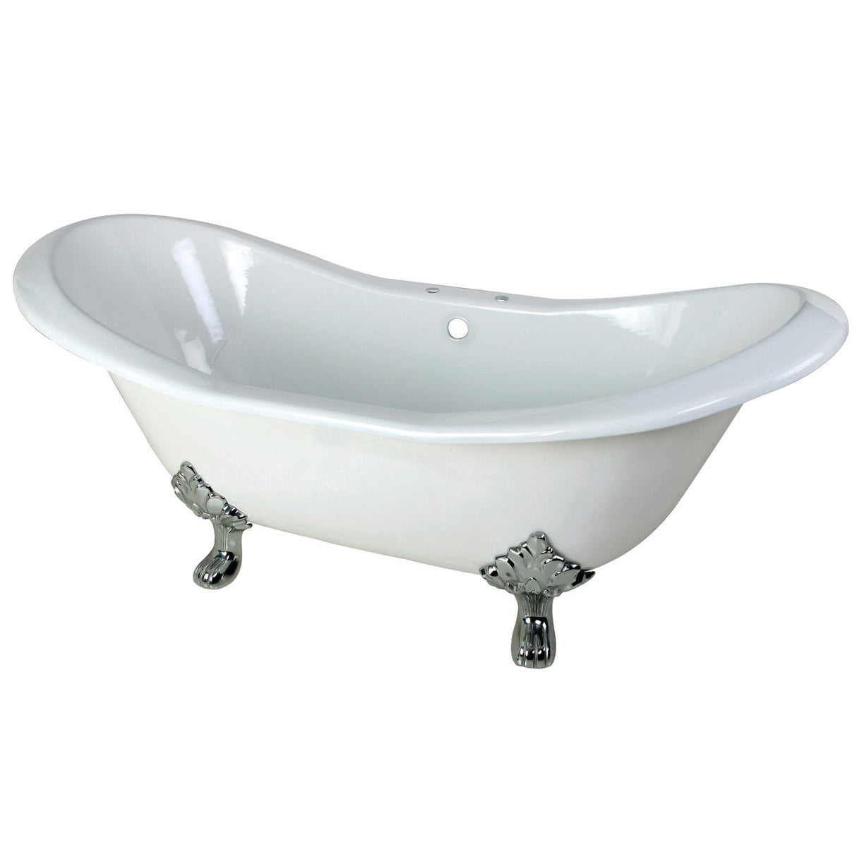 Aqua Eden VCT7D7231NC1 72-Inch Cast Iron Double Slipper Clawfoot Tub with 7-Inch Faucet Drillings, White/Polished Chrome