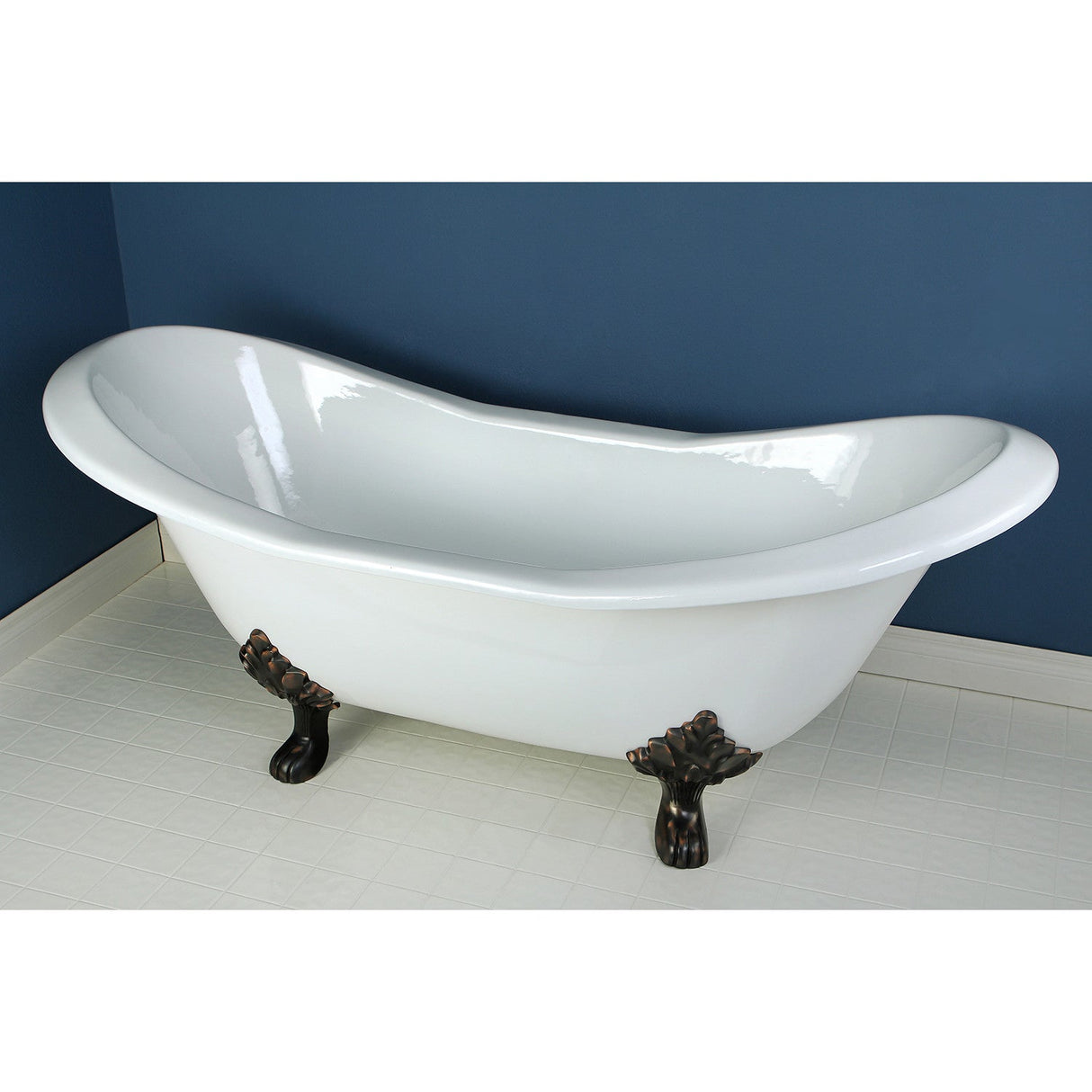 Aqua Eden VCT7D7231NC5 72-Inch Cast Iron Double Slipper Clawfoot Tub with 7-Inch Faucet Drillings, White/Oil Rubbed Bronze