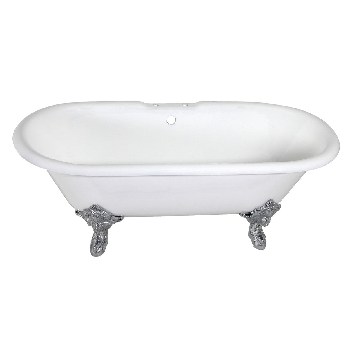 Aqua Eden VCT7DE7232NL1 72-Inch Cast Iron Double Ended Clawfoot Tub with 7-Inch Faucet Drillings, White/Polished Chrome