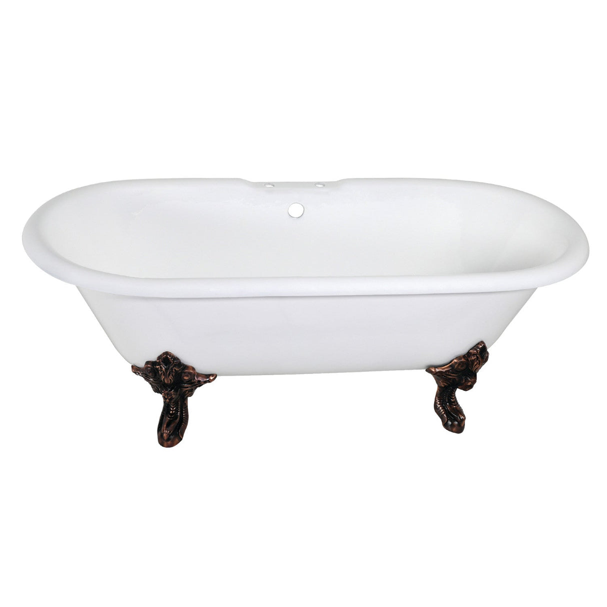 Aqua Eden VCT7DE7232NL5 72-Inch Cast Iron Double Ended Clawfoot Tub with 7-Inch Faucet Drillings, White/Oil Rubbed Bronze