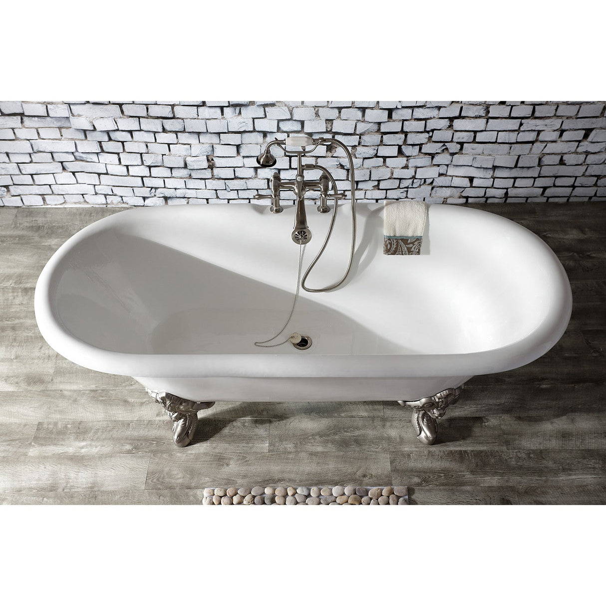 Aqua Eden VCT7DE7232NL8 72-Inch Cast Iron Double Ended Clawfoot Tub with 7-Inch Faucet Drillings, White/Brushed Nickel