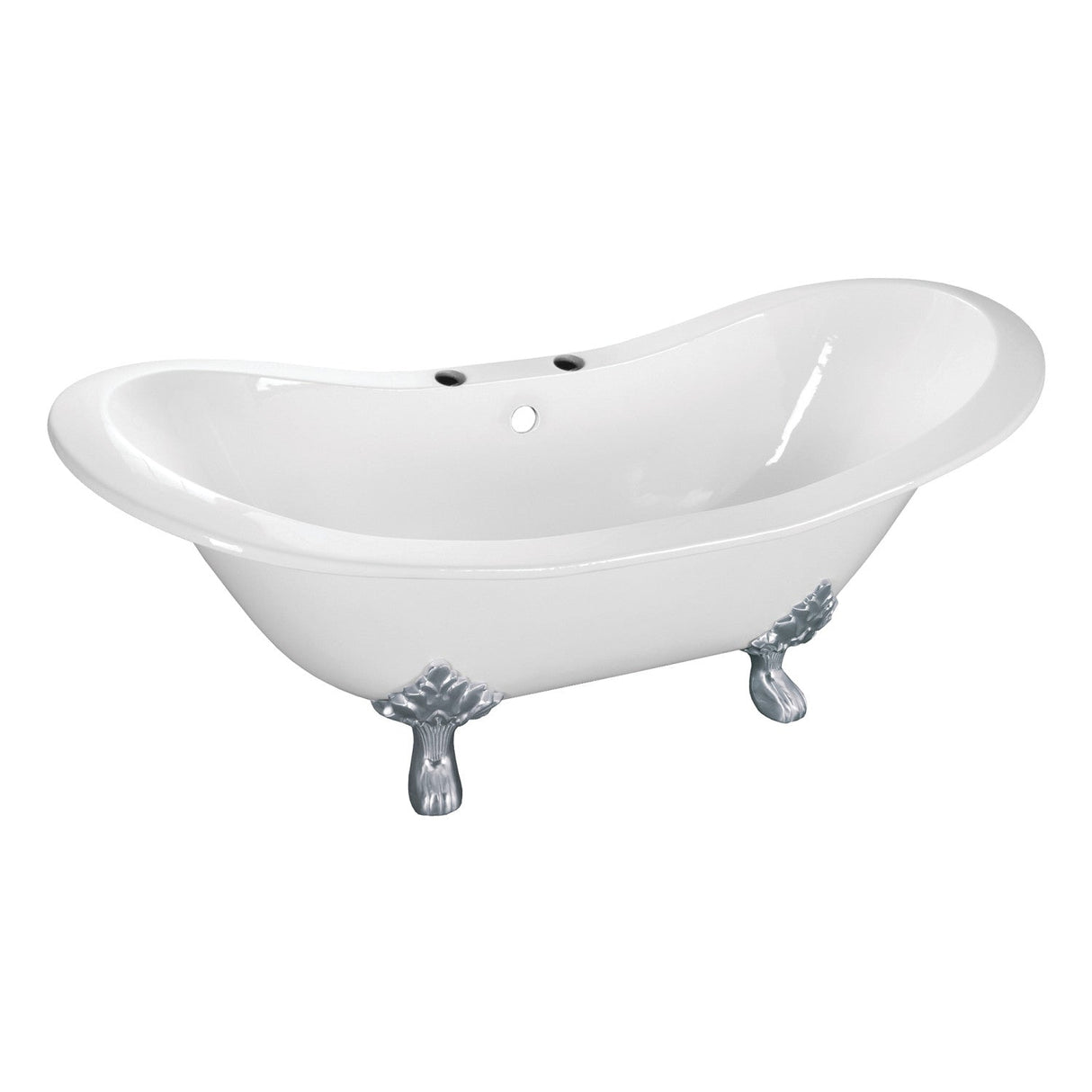 Aqua Eden VCT7DS6130NC1 61-Inch Cast Iron Double Slipper Clawfoot Tub with 7-Inch Faucet Drillings, White/Polished Chrome