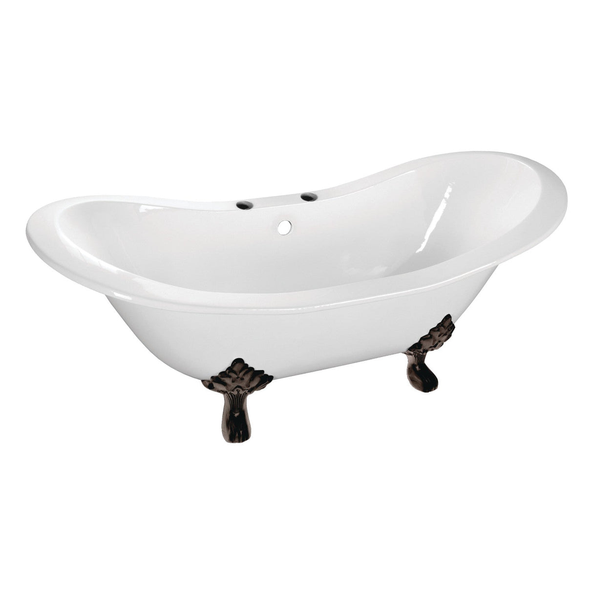 Aqua Eden VCT7DS6130NC5 61-Inch Cast Iron Double Slipper Clawfoot Tub with 7-Inch Faucet Drillings, White/Oil Rubbed Bronze