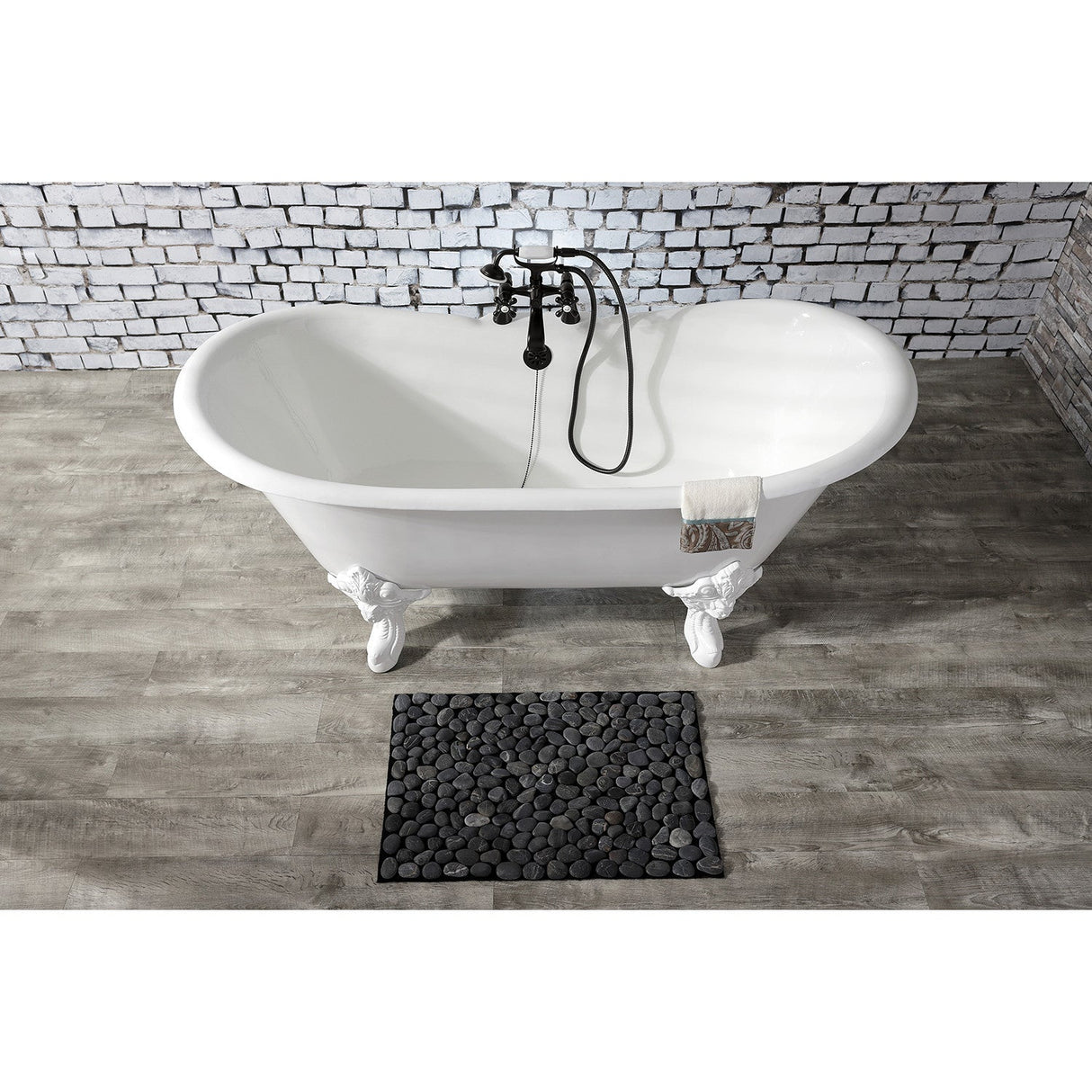 Aqua Eden VCT7DS6731NLW 67-Inch Cast Iron Double Slipper Clawfoot Tub with 7-Inch Faucet Drillings, White