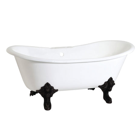 Aqua Eden VCT7DS7231NL0 72-Inch Cast Iron Double Slipper Clawfoot Tub with 7-Inch Faucet Drillings, White/Matte Black