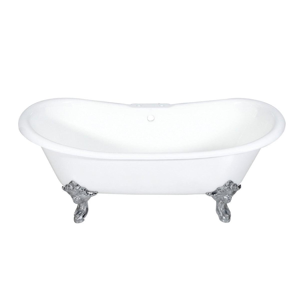 Aqua Eden VCT7DS7231NL1 72-Inch Cast Iron Double Slipper Clawfoot Tub with 7-Inch Faucet Drillings, White/Polished Chrome