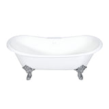 Aqua Eden VCT7DS7231NL1 72-Inch Cast Iron Double Slipper Clawfoot Tub with 7-Inch Faucet Drillings, White/Polished Chrome
