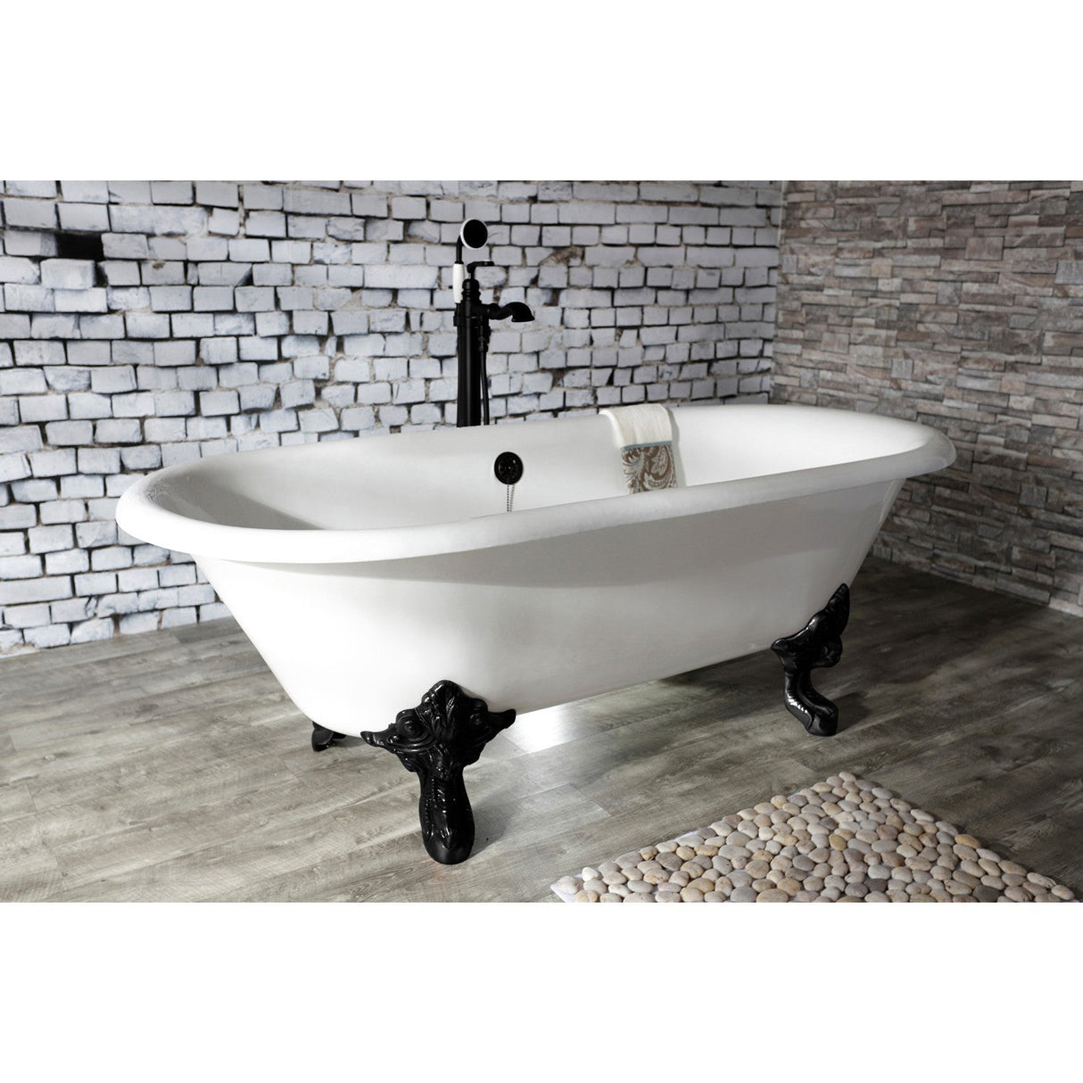 Aqua Eden VCTDE7232NL0 72-Inch Cast Iron Double Ended Clawfoot Tub (No Faucet Drillings), White/Matte Black