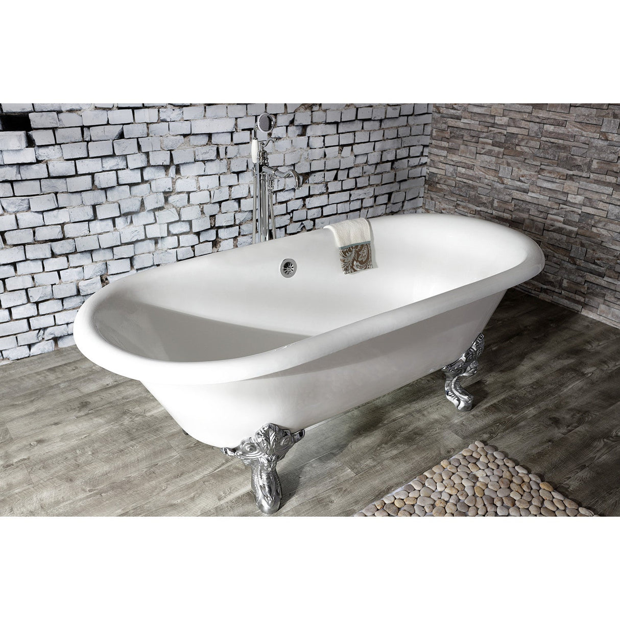 Aqua Eden VCTDE7232NL1 72-Inch Cast Iron Double Ended Clawfoot Tub (No Faucet Drillings), White/Polished Chrome