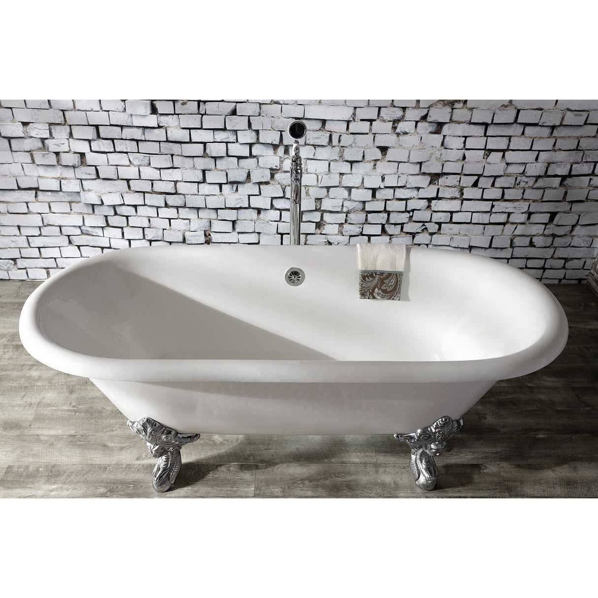 Aqua Eden VCTDE7232NL1 72-Inch Cast Iron Double Ended Clawfoot Tub (No Faucet Drillings), White/Polished Chrome