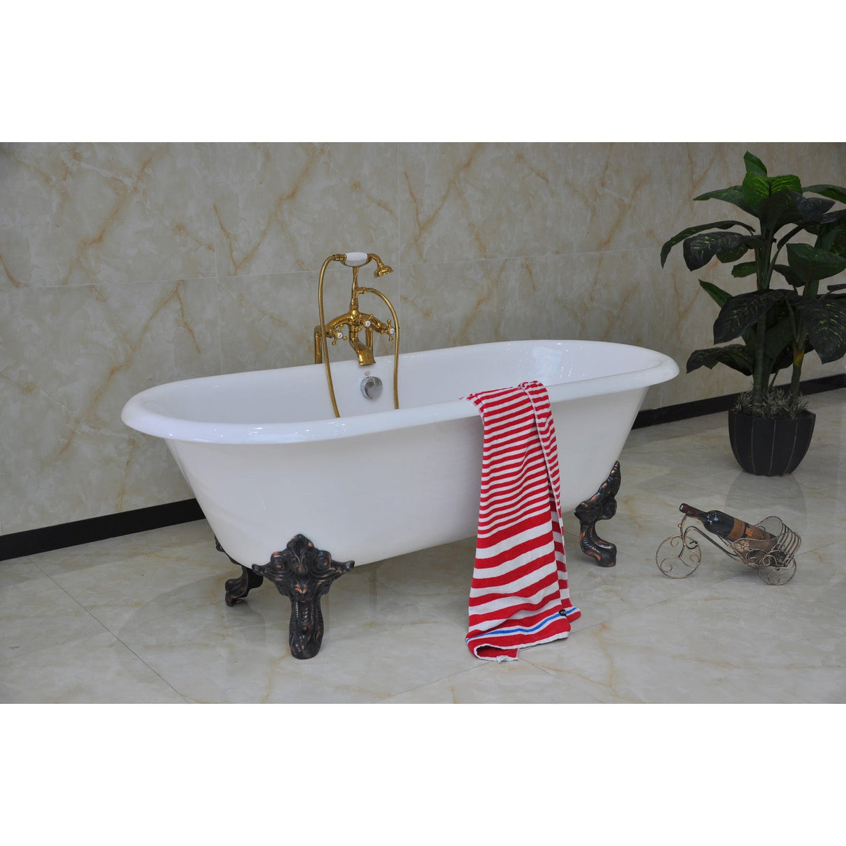 Aqua Eden VCTDE7232NL5 72-Inch Cast Iron Double Ended Clawfoot Tub (No Faucet Drillings), White/Oil Rubbed Bronze