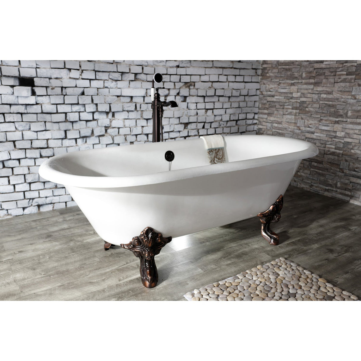Aqua Eden VCTDE7232NL5 72-Inch Cast Iron Double Ended Clawfoot Tub (No Faucet Drillings), White/Oil Rubbed Bronze