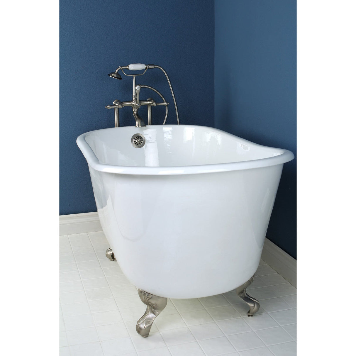 Onamia VCTND4828NT8 48-Inch Cast Iron Single Slipper Clawfoot Tub (No Faucet Drillings), White/Brushed Nickel