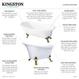 Tazatina VCTND5130NT8 51-Inch Cast Iron Single Slipper Clawfoot Tub (No Faucet Drillings), White/Brushed Nickel